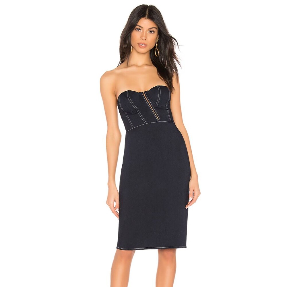 NBD Sabina Denim Midi Dress M ICorset Bodice Underwire Cups Coquette Nashville